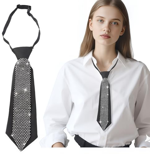 QTMMC Corbata de diamantes de imitación para hombre y mujer, con diamantes artificiales brillantes, corbata de lentejuelas brillantes, corbata de piedra brillante, para cóctel, despedida de soltera