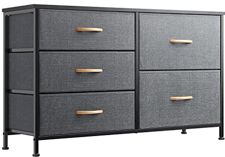 Nicehill Chest of Drawers with 5 Drawers, Fabric Drawers Cabinet with Easy Pull Handle, Drawer storage unit for for Bedroom, Living room, Dark Grey