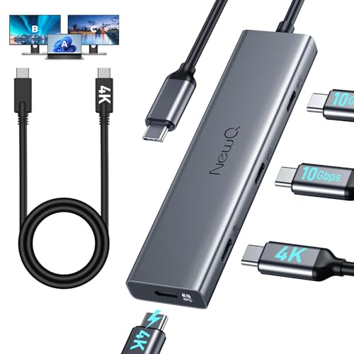 USB C Video Splitter, 4-Port USB-C 3.2 Gen 2 10Gbps HUB, for USBC PD Monitor, Type C Monitors, Portable Screen, DP Alt 4K@30-60Hz, 100W PD, for Win/Chrome Laptop, AR Glasses, Game Console