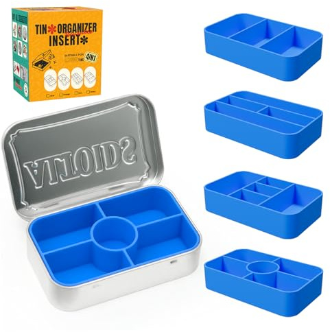 Wzporzst 4-Pack Tin Organizer Inserts Compatible with Altoids 1.76oz Mint Tins – Ideal Dividers for Personal Essentials, Travel Storage of Pills, Jewelry, Art Supplies, or Fishing Gear(Blue)