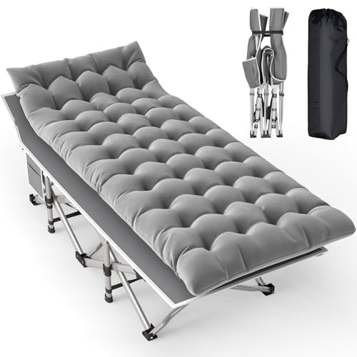 BULAGE XL Lit de Camping Pliable Robuste pour Adultes, Charge Jusqu'à 208 kg, Lit Pliant 1 Personne pour Camping/Bureau/Voyage/extérieur Inclut Sacoche Matelas, Gris