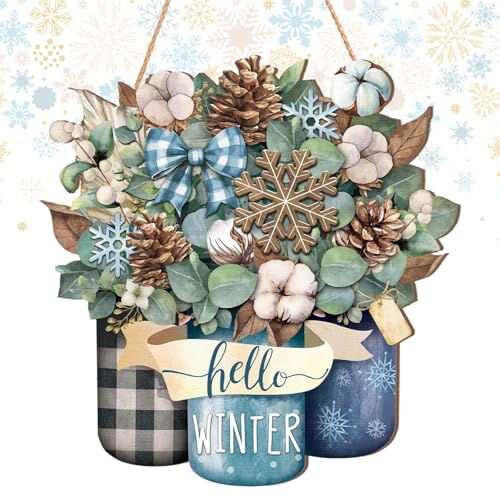 Willkommensschild Winter, Holzschilder Weihnachten, Willkommen Türschild, Hallo Winter Deko, Willkommensschild Zum Aufhängen für Winterdekorationen, Weihnachtstür Dekoration (B)