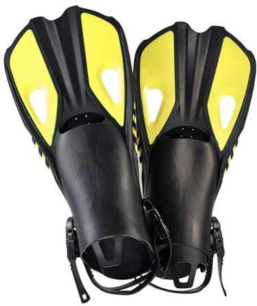 Pinne da snorkeling, pinne da nuoto, scarpe corte per immersioni, rana, in silicone, regolabili, da viaggio, con tacco aperto, per adulti, uomini, donne, giovani (giallo, S/M)