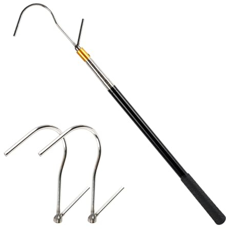 Gykutix Barra Telescópica Extensible de 41 a 150 cm con Doble Gancho, Palo Extensible Retráctil de Acero Inoxidable para Toldo, Gancho de Serpiente Retráctil