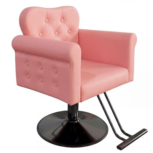 Garvee Poltrona da parrucchiere in PU per stilista, sedia da barbiere con girevole, base rotonda in metallo, sollevamento idraulico, capacità fino a 150 kg, per parrucchieri, spa, casa, rosa