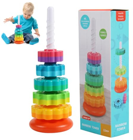 Mineup Jouets Empilables pour Enfants, Jouet À Empiler en Rotation, Tour D'empilage Rotative, Pyramide pour Bébé Joue À Empiler, Cadeau 1 2 3 Ans