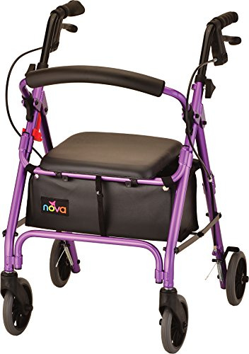 NOVA GetGo Petite Rollator Walker (Petite & Narrow Size), Rolling Walker for Height 4'10 - 54, Seat Height is 18.5 Inch, Ultra Lightweight - Only 13 lbs with More Narrow Frame, Color Purple