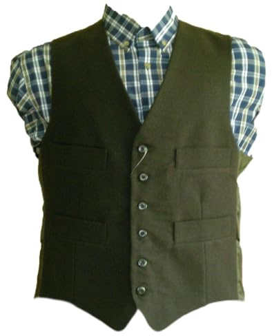 MB clothing Mens Moleskin Waistcoat Satin Lining Back with Buckle 4 Pockets 6 Front Buttons Smart Casual Wear (Large, Olive)