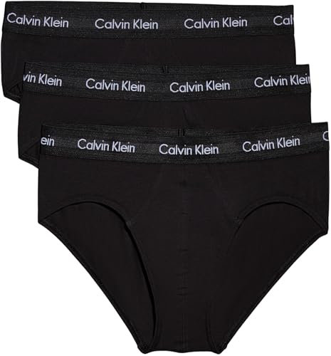Calvin Klein Herren 3er Pack Unterhosen Hip Briefs Baumwolle mit Stretch, Schwarz (Black W Black Wb), L