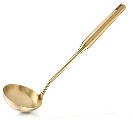 Soup Ladle,Stainless Steel Sauce Ladle,13×3.6×1.2inch,Oil Soup Spoon Canning Serving Spoon Gold Gravy Serving Spoon for Stew Cooking