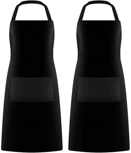 GREEN LIFESTYLE 2 Pack Chef Apron with Pockets – Grilling Aprons for Men, Waterproof Cooking Apron for BBQ, Work or Restaurant Use, Kitchen Aprons for Women with Pockets – Black