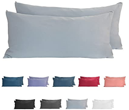 Komfortec 100% Baumwolle Kissenbezüge 2er Set 40x80 cm, Superweicher Premium Jersey Kopfkissenbezug 150 g/m², Kissenhülle, Grau