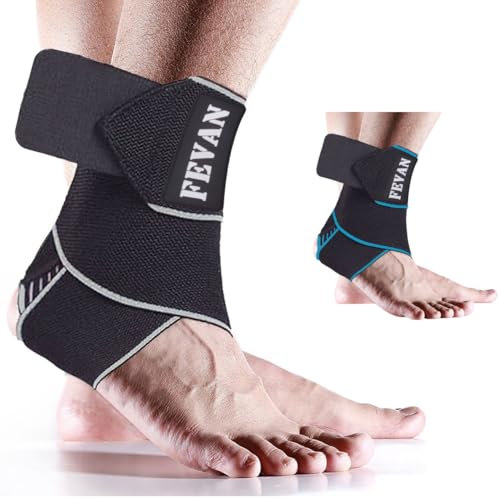 FEVAN Verstellbare rutschfeste Verstauchung Knöchelbandage - Plantarfasziitis Knöchelbandage - Stabilisierende Knöchelbandage - Sport Knöchelbandage (Schwarz/Grau)