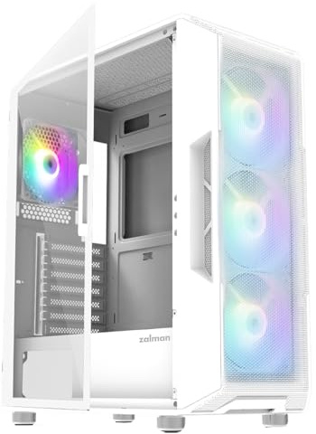 Zalman i3 Neo ATX Mid Tower Gaming PC Case - 4 x 120mm Fixed RGB Fans Preinstalled, Mesh Front Panel for High Airflow, Tempered Glass Side Panel, Support 360mm Radiator, White