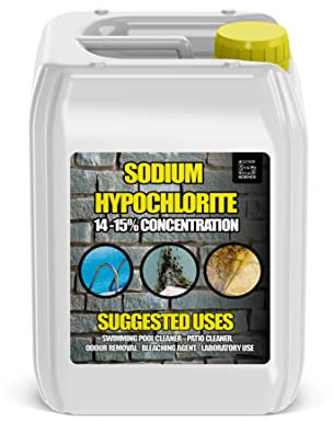 Sodium Hypochlorite 15% 10 Litres - HIGH Strength Patio Block Paving Driveway Cleaner Washer | Algae Weed Moss Mould Blackspot & Lichen Killer Remover | Chlorine Shock Treatment of Pools & Hot Tubs
