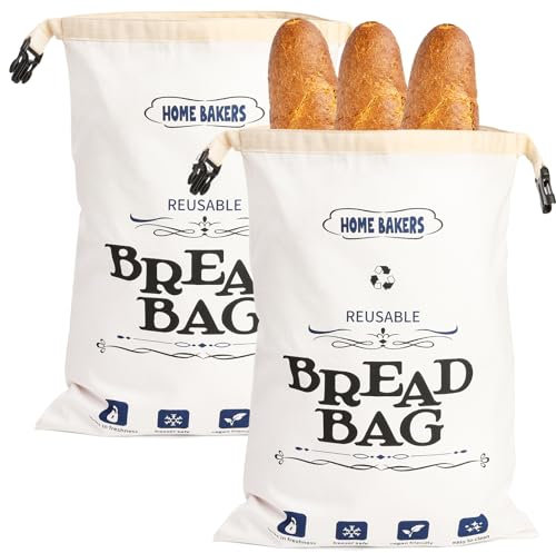 ZEAYEA 2 Pack Reusable Bread Storage Bags, Fresh Keeping Waterproof Bread Container with Double Lining for Large Loaf, Baguette, Food, Gift Giving, 16.5 x 12