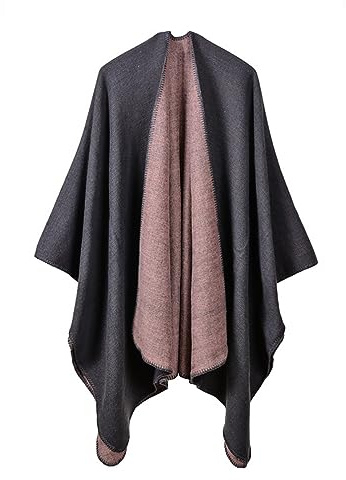 SJTJSPX Poncho Châle Femme Cape Écharpe Elégant Poncho Mexicain Cachemire Manteux Hiver Automne Chaud Ouvert à Carré Foulard Épaissie Douce Couverture Tricot Châle Wraps Réversible Cardigan