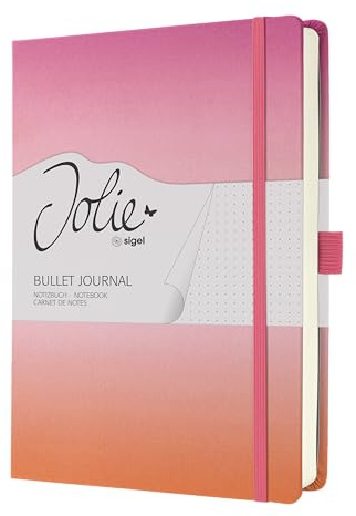 SIGEL JB103 Notizbuch Bullet Journal Jolie, Dot-Lineatur, dickes 120 g Papier, A5+, pink, 200 Seiten, Hardcover mit beschichtetem Stoff, Gradient Sunset, vegan, aus nachhaltigem Papier