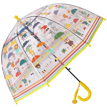 Meichoon Parapluie pour enfant - Motif ours de dessin animé - Transparent - 70 cm - Ouverture automatique - Poignée facile à prendre en main - Pour filles et garçons, jaune, Klein