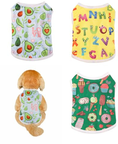 FFWTPY Maglietta per Cani 3 Pezzi Vestiti Estivi Traspiranti con Stampa Frutta e Gelato Abbigliamento Divertente per Cuccioli e Cani di Piccola Taglia (XL)
