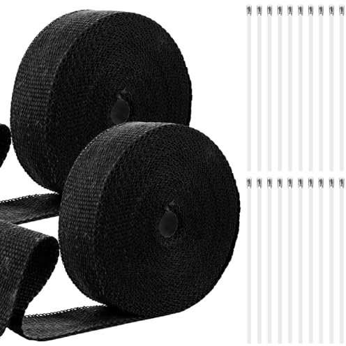 MUXHEL 2er-Set 15M*5CM Hitzeschutzband, Hitzeschutzband Auspuff, Auspuff Dichtband, Auspuff Hitzeschutzband, Auspuffband mit 20 Kabelbinder Edelstahl, Auspuff Bandage (Schwarz)