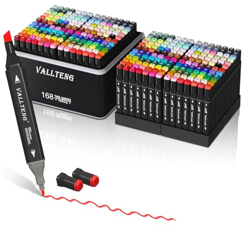 Vallteng Rotulador de 168 Colores,Marcadores Permanentes,Rotuladores Alcohol de Doble Punta para Artistas,Rotuladores Alcohol para Pintura, Dibujo, Diseño, Representación, Cartas, Carteles