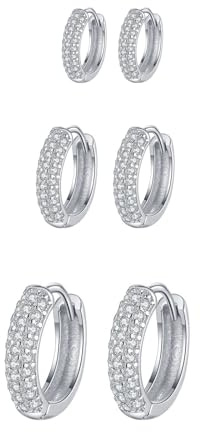 Hinvan 3 Paia Orecchini in Argento 925 Orecchini Cerchio Argento Orecchini da Donna Piccoli Orecchini a Cerchio Argento Huggie Cartilagine Cubic Zirconia Orecchini Argento per Donna Uomo