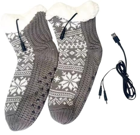 Cymwer Heated Socks - Men & Women USB Rechargeable foot Warmers, Non Slip Fluffy Slipper Socks for Indoor & Outdoor Sports