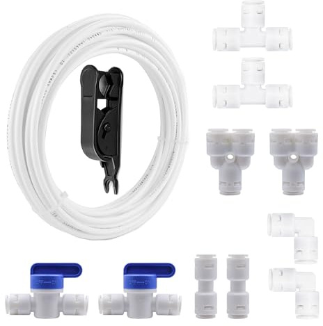 HAXIHA 10m Tubo di Alimentazione Dell'acqua 3/8 Raccordo Filtro Acqua Ad Osmosi Inversa adatto per Connessione Rapida frigoriferi,Reverse Osmosis Systems Y+T+I+L Tipo Combo+Valvola di Intercettazione