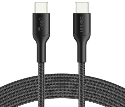 Belkin Gaming USB-C auf USB-C Kabel (60 W), 2m, geflochtenes USB C Schnellladekabel für Nintendo Switch 2, iPhone 16, iPhone 15, iPad, MacBook Air, Chromebook, Samsung Galaxy S25 Ultra usw. – Schwarz