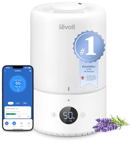 Levoit Smart Cool Mist Humidifiers for Bedroom, 3L Top Fill, WiFi App & Alexa Control, Essential Oil Diffuser, Auto Mode & Sensor, 20dB Ultra Quiet for Baby Nursery, Auto Shut-off, White