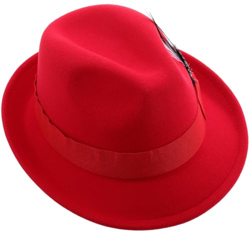 BESTYASH Cappello Fedora Uomo Cappello Classico Jazz Corta in Feltro Rosso Leggero e Portatile Design per e Inverno