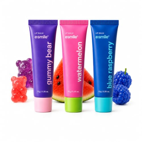 Esmile Läppbalm fuktgivande läppbalsam i set med 3 delar, 30 g, läppglans makeup-set (Kissable) (Fashion fruit)