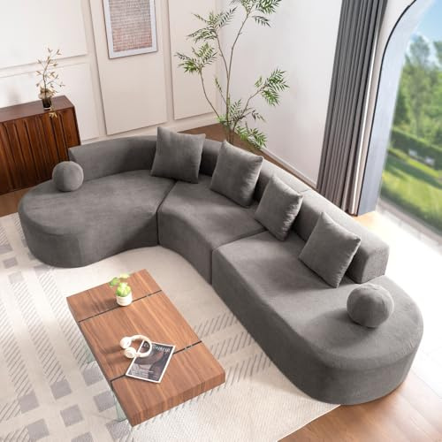 MUZHIXIANG Boneless Cloud Sofa L Form Modulärt Hörnsoffa Utan Montering Bekvämt Lounge Sofa För Vardagsrum (Grå + Chenille + 5 Sittplatser + Skum)