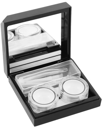 AMUSLESUR Boîte à Lentilles de Contact Mate Noire, Étui Portable à Double Compartiment Étanche pour Rangement Sécurisé, Voyage Bureau Quotidien, Accessoire Compact pour Lentilles de Contact