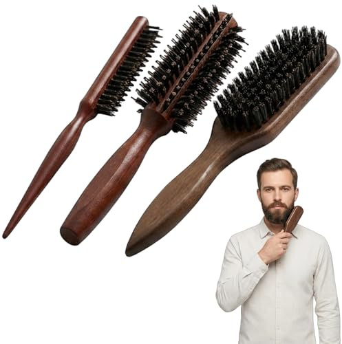Beard Brush for Men, Mens Beard Brush Set with Three Beard Brushes, Beard Roller and Beard Straightener for Daily Grooming, Suitable for Various Beard Lengths and Styling Needs