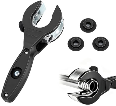 Tagliatubi a Cricchetto con 3 pezzi di Lame di Ricambio, Tagliatubi a Cricchetto, Tagliatubi di Precisione per Tubi in Acciaio Inox e Rame 8-29mm, Regolabile Taglia Tubi, pour Acciaio Alluminio PVC
