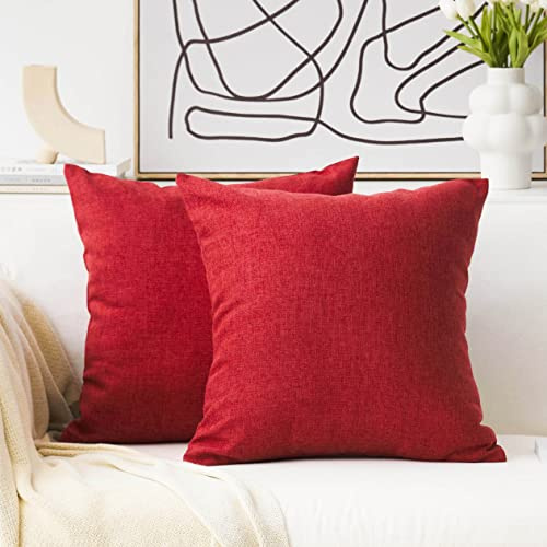 Home Brilliant Cushion Covers 45X45 Pack of 2, Indoor Linen Textured Dark Red Cushion Cover, Decorative Pillows for Bed Sofa Couch, 45 x 45cm, 18 inches, Burgundy