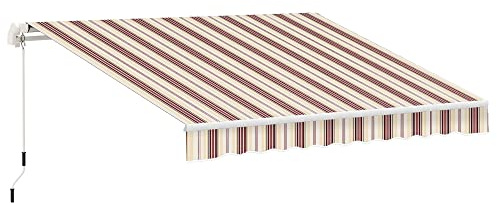 Outsunny 10' x 8' Retractable Awning, Patio Awnings, Sunshade Shelter w/Manual Crank Handle, UV & Water-Resistant Fabric and Aluminum Frame for Deck, Balcony, Yard, Red & Beige