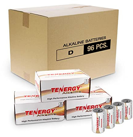 Tenergy Pilas alcalinas LR20 de 1,5 V D, de alto rendimiento D no recargables para relojes, remotes, juguetes y dispositivos electrónicos, baterías de repuesto de celda D, 96 unidades
