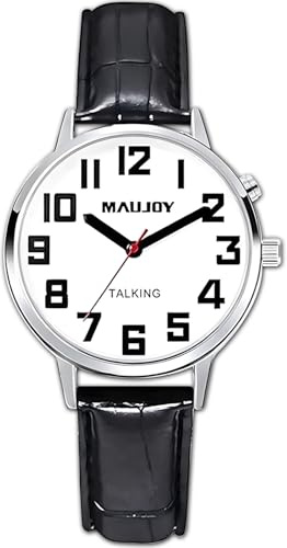 MAUJOY Woman Talking Analog Watch, Large Digital, Loud and Clear American English Voice Will Say the Alarm, Time, Date, The Best Choice for the Elderly