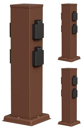 ledscom.de 3 Tomas de jardín Columna Polly para Exteriores, IP44, 4 vías, Acero Inoxidable, marrón, Cuadrada, 40 cm