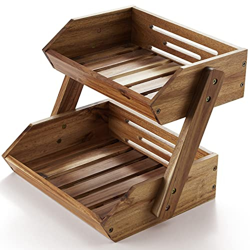 NAGAWOOD Fruit Basket, Fruit Bowl, 2 Tier Fruit Basket for Kitchen Counter, Produce Stand Storage Holder, Heavy Duty/Multipurpose/Large Capacity for Onion Potato, Vegetables, Spice Jars, Bread Storage