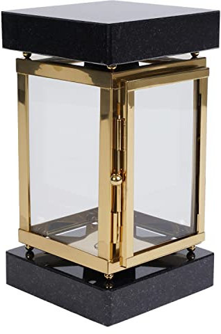 KOKA Lampe funéraire en granit suédois noir en acier inoxydable - Décoration funéraire - Lampe de cimetière dorée