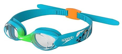 Speedo Unisex-Youth Illusion Swimming Goggles | Secure Fit | Anti-fog | Anti-leak, Azure/Fluo Green/Fluo Orange,2-6 years