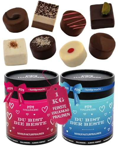 Hallingers Genuss Manufaktur Muttertagsgeschenk Pralinen Geschenk handgemacht ohne Alkohol aus Edelkakao zum Vatertag für Papa