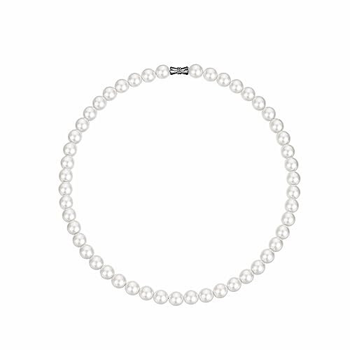 Candyfancy Perlenkette Herren Perlen Kette Weiße Runde Simulierte Glasperlen Kette, 45cm Halskette Perlen Weiß für Männer Damen Frauen und Mädchen Valentinstag Geburtstag Geschenke,Weiße Perlen 8mm