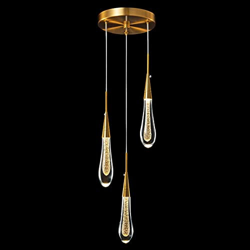 ZenithBeam Kitchen Light Fixtures Ceiling Dimmable LED Modern Gold Pendant Light Mini Teardrop Crystal Pendant Light for Kitchen Island Bedroom Hallway Entryway (3-Light)