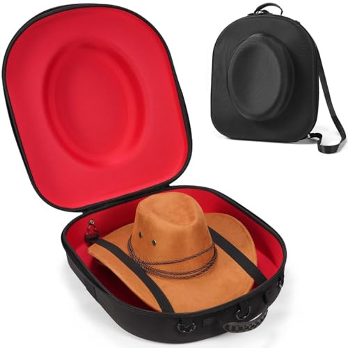Livelab Hat Box for Travel - Crush Proof Cowboy Hat Holder Storage, Hard Travel Hat Carrier Case for Cowboy, Panama & Tweed Hats - Carrying Handle, Luggage Straps & Shoulder - Large