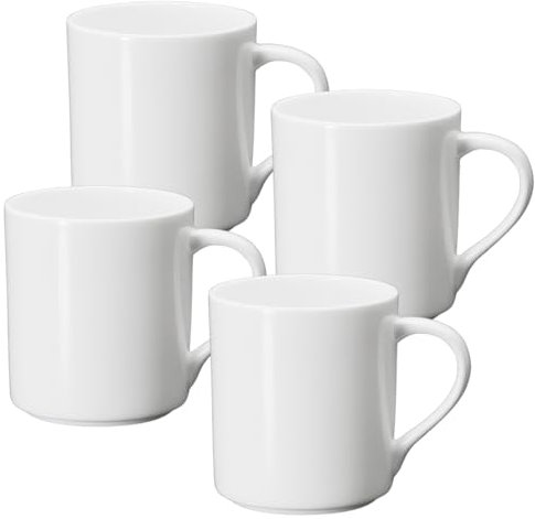 Wilmax - Tazze da tè e da caffè - Set da 4-320 ml - Tazza da caffè in porcellana - Set per tè, caffè, cappuccino - porcellana - Bianco